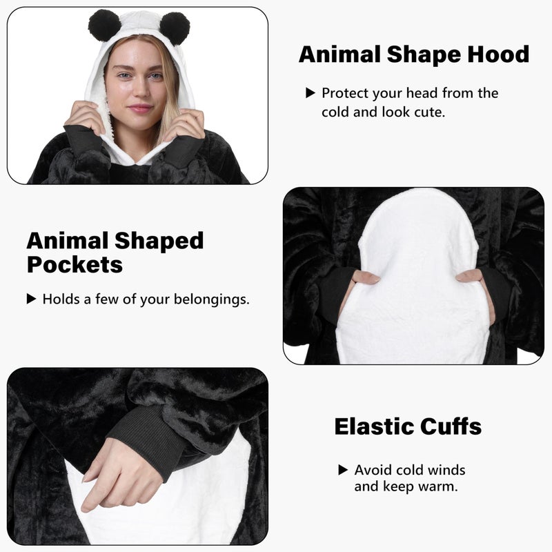 Catalonia Panda Blanket Hoodie Sweatshirt, Oversized Wearable Sherpa Lounging Pullover for Adults Men Women Teenagers Kids Gift - Image 5